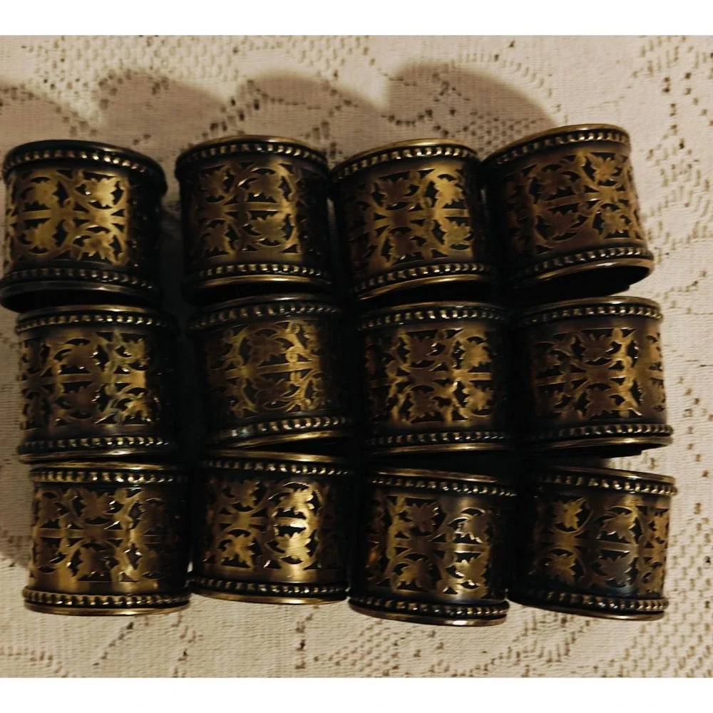Vintage Brass Napkin Rings Holders Set Of 12